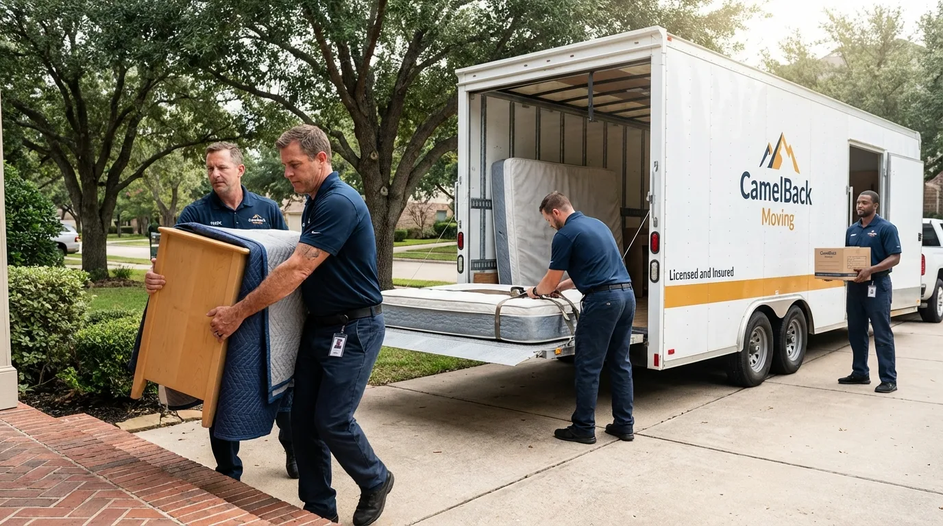 Crew loading residential truck for cross-state move from Madison, SD
